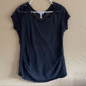 Gray Maternity Tee with Lace Detailing